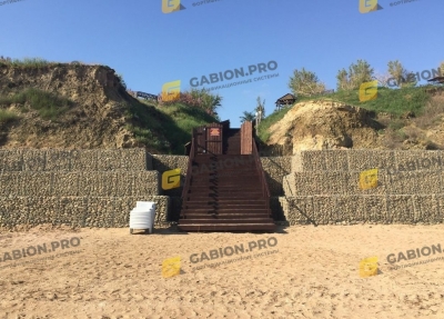 Подпорные стены из габионов, защищающие склон от повторного схода сели.
